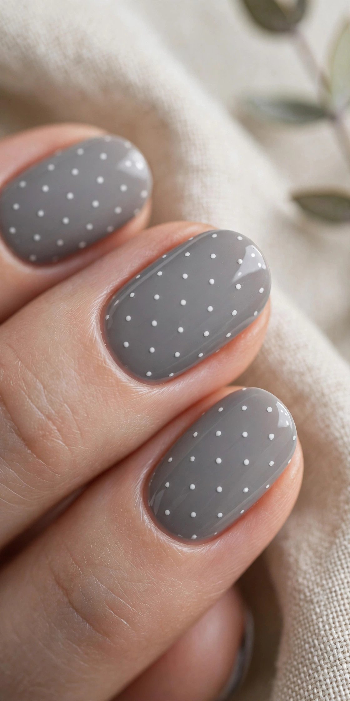 Tiny dots on gray minimalist nails