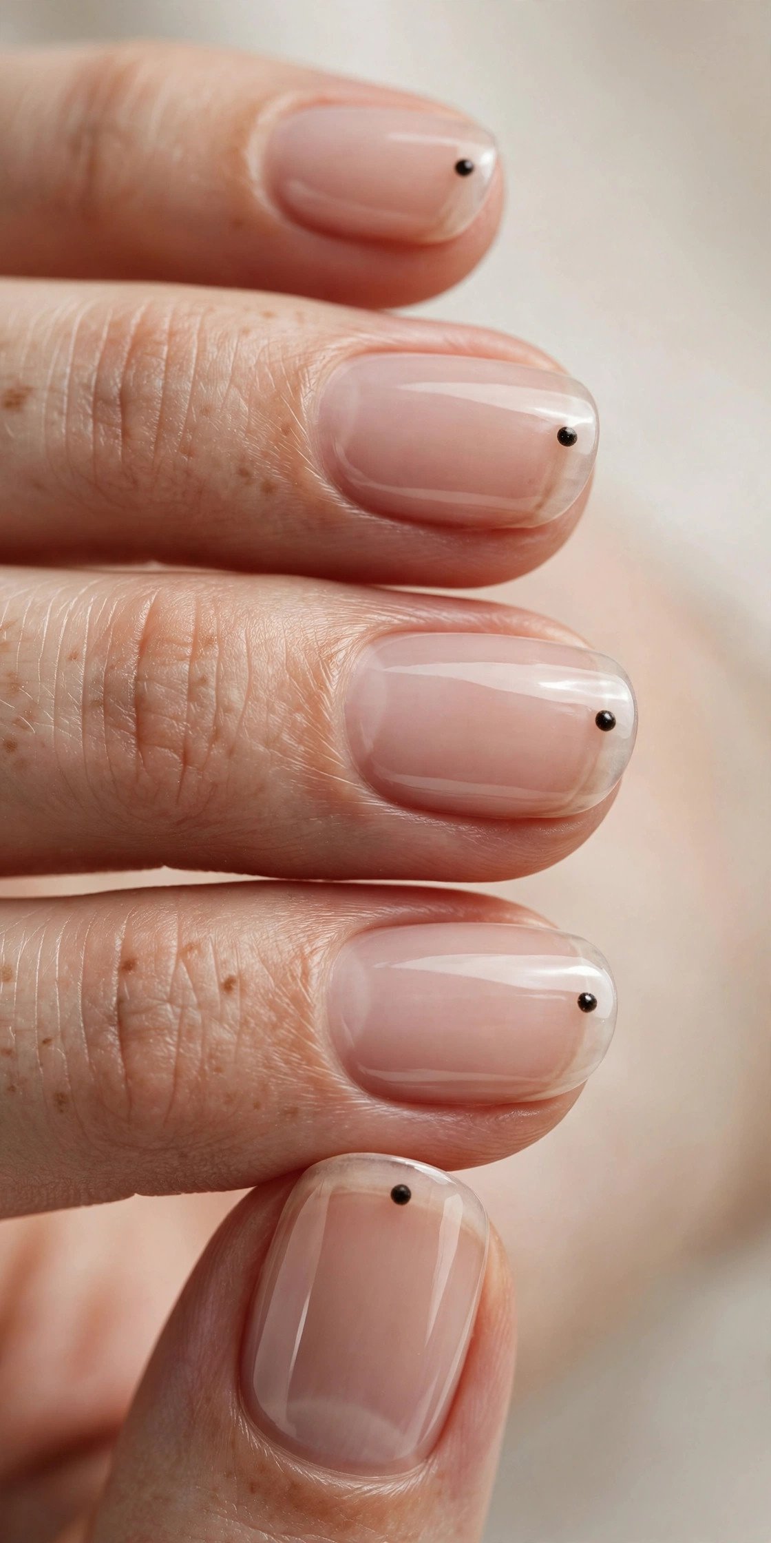 Single dot at nail tip minimalist French style