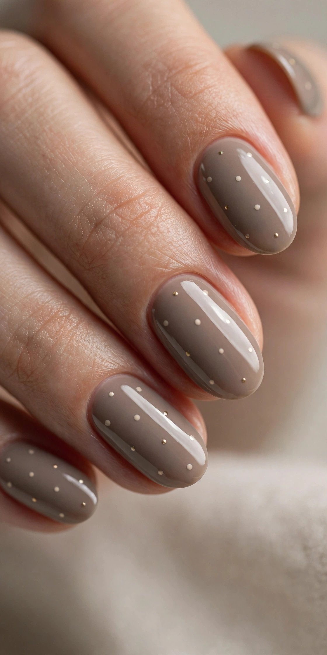 Small dots on taupe minimalist nails