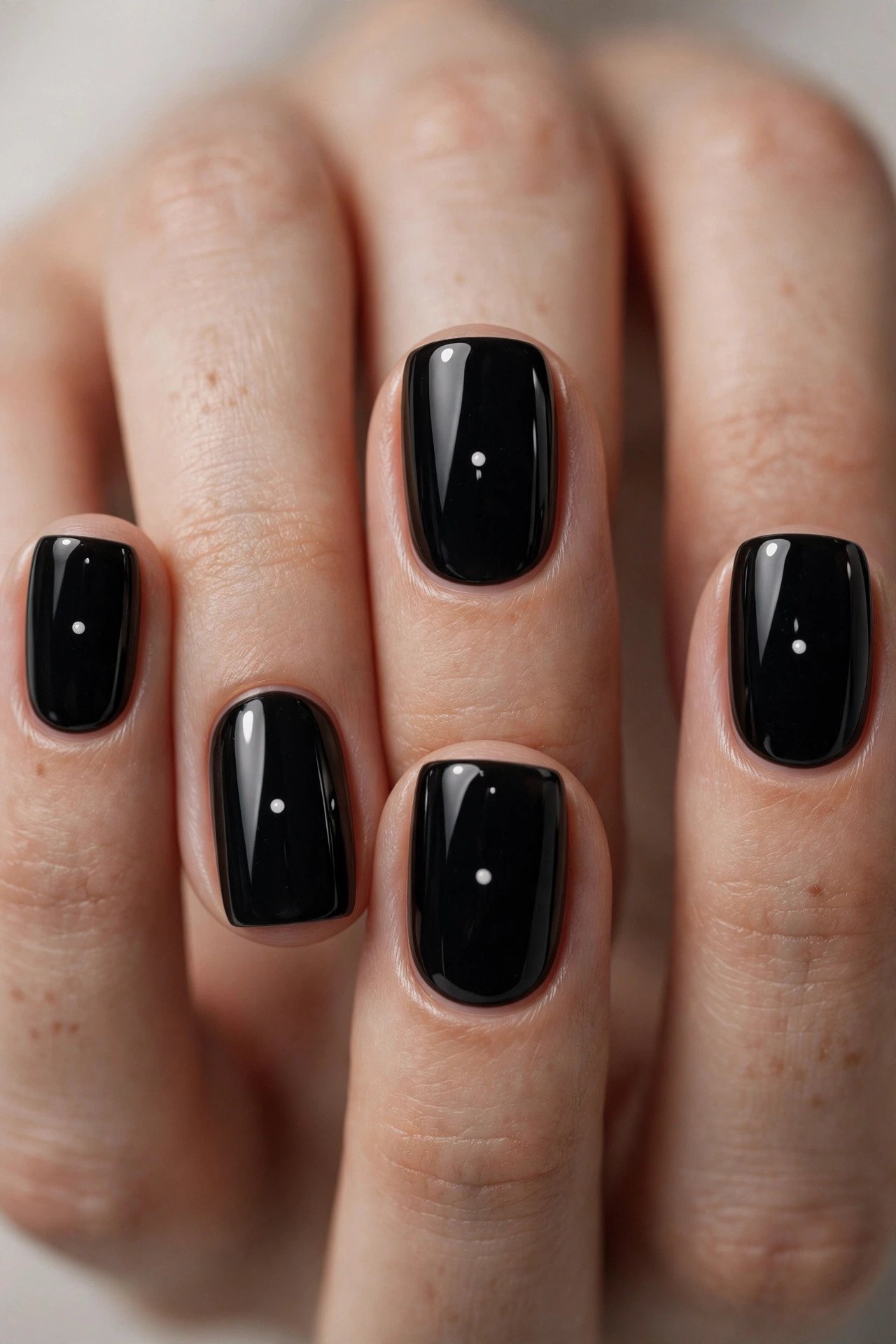 White dot on black minimalist nails