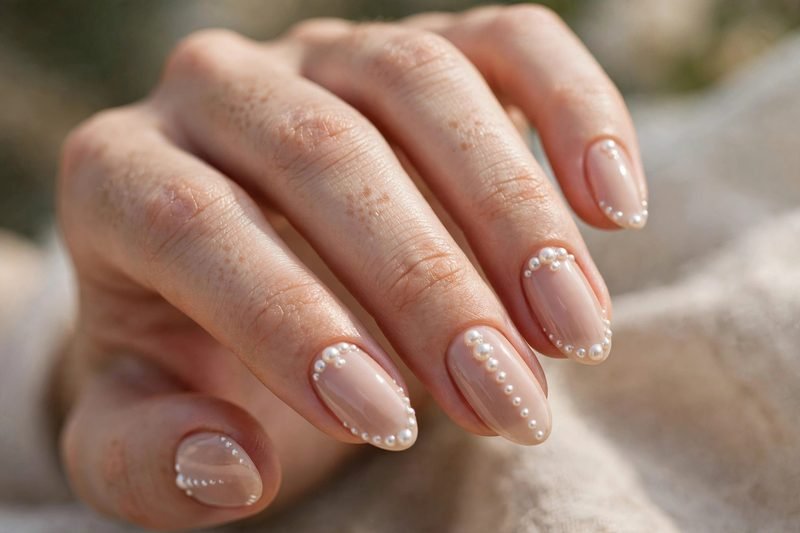 Pearl dot nails for wedding