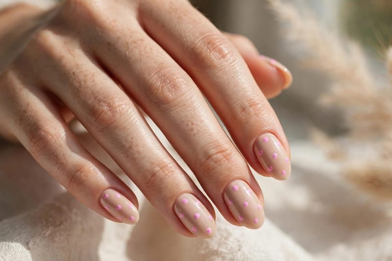 Pink polka dot nails for brunch
