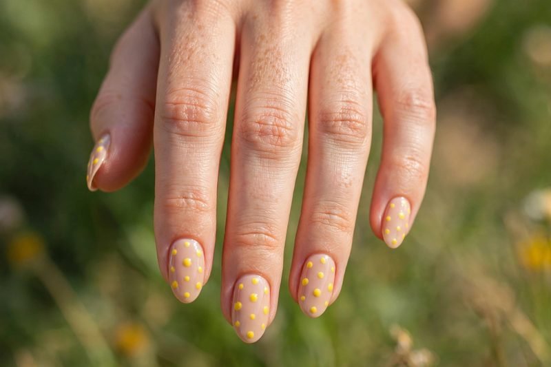 Sunny yellow dot nails for summer picnic