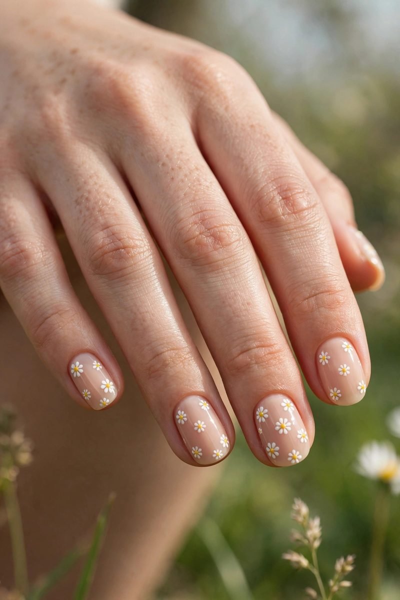 Daisy dot flower nails for spring