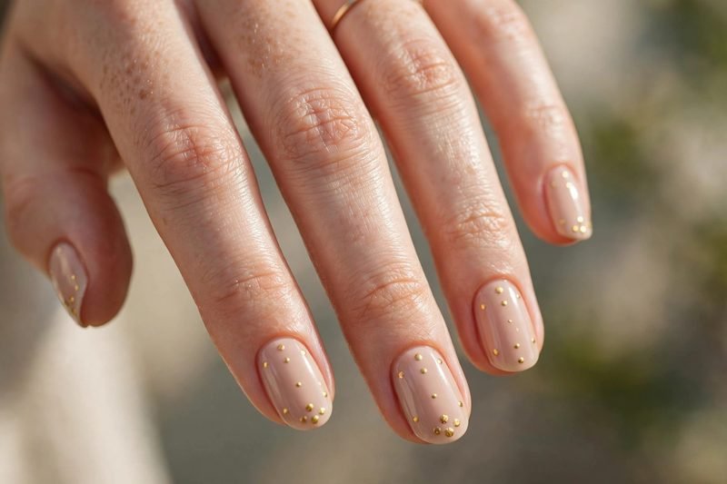Nude and gold dot nails for graduation