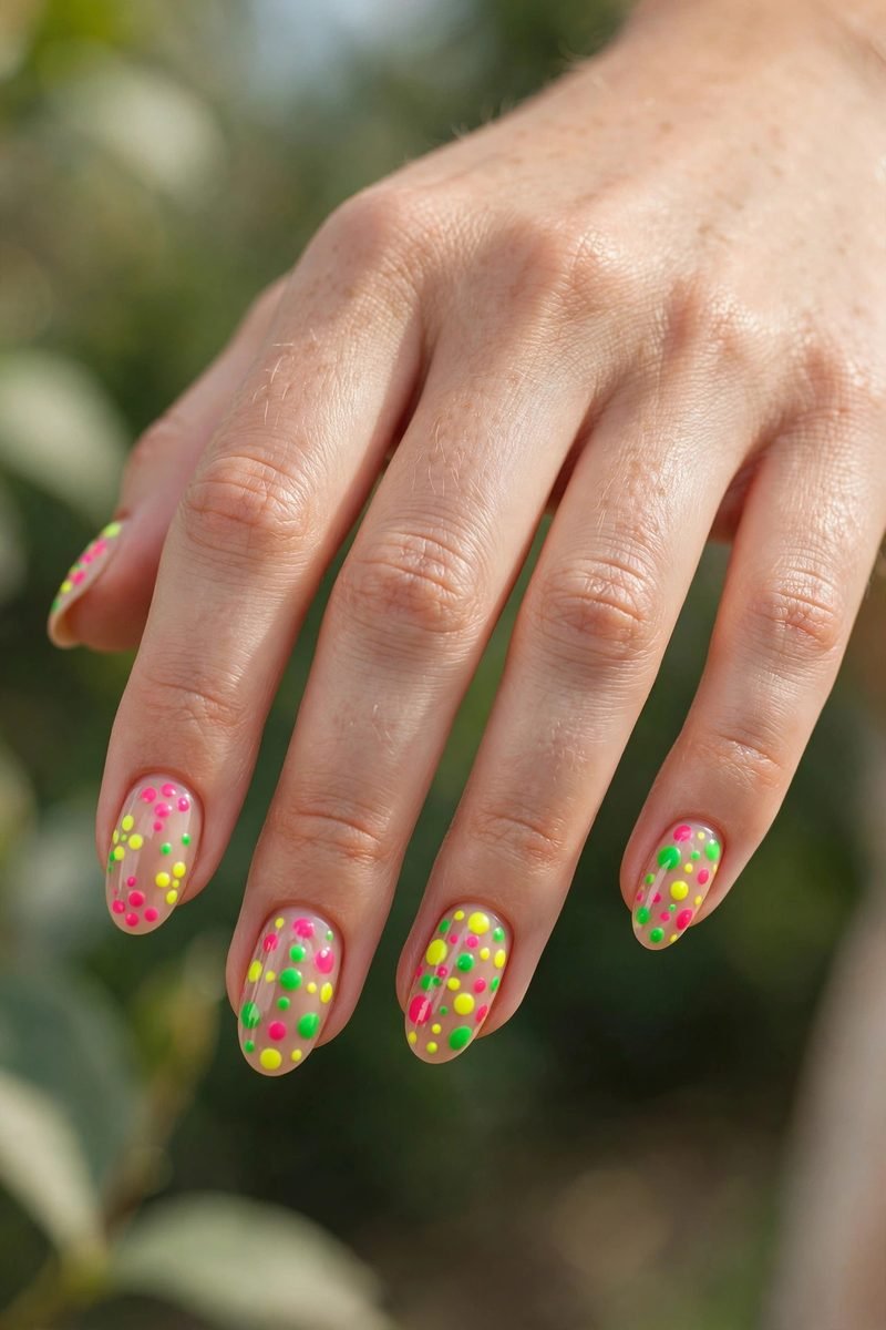 Neon polka dot festival nails