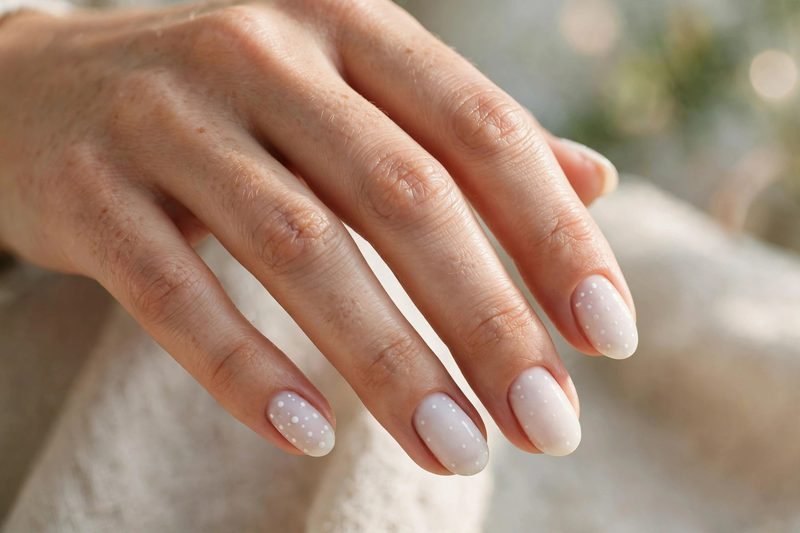 Milky white dot everyday nails