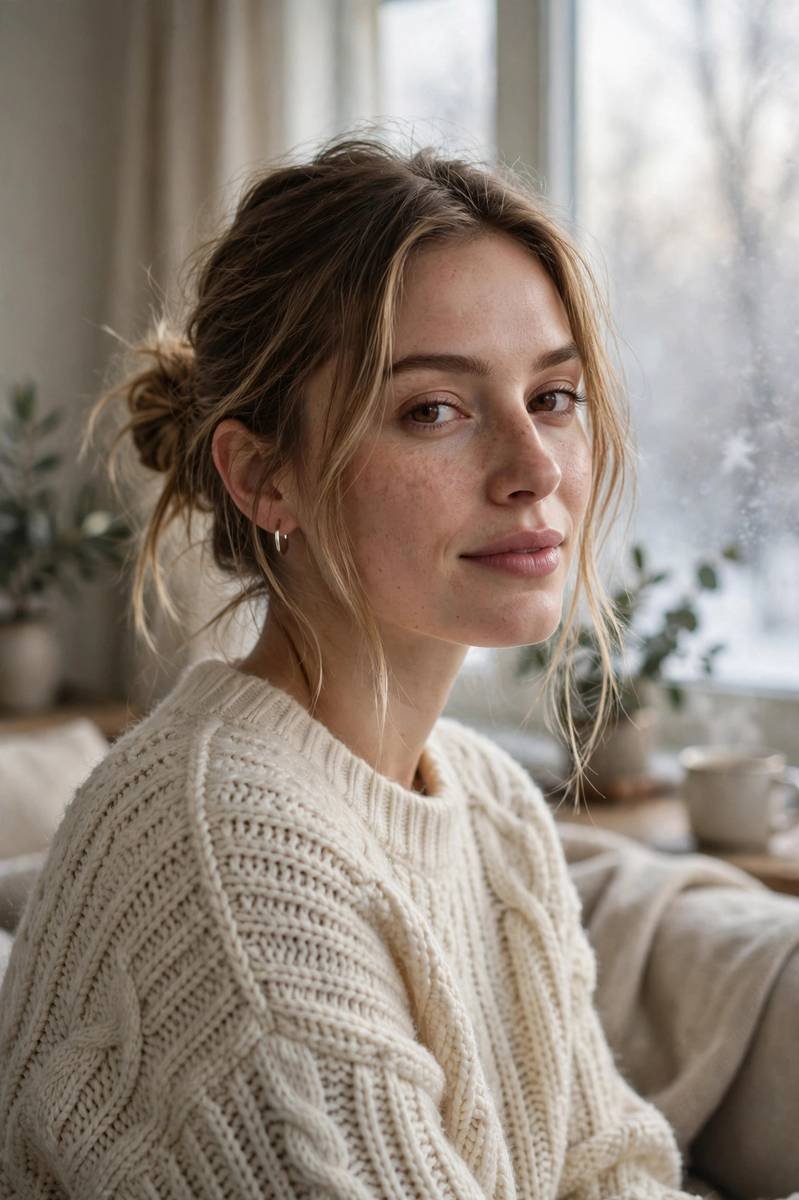 Low messy bun hairstyle