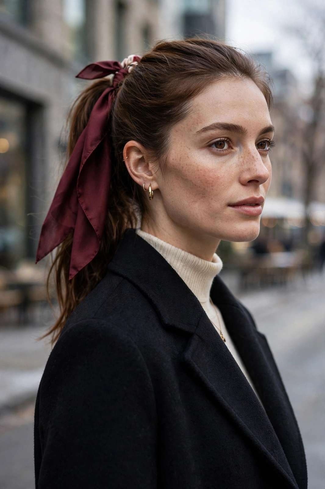 Scarf tied ponytail