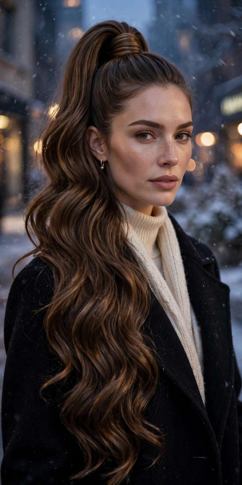 High ponytail with waves