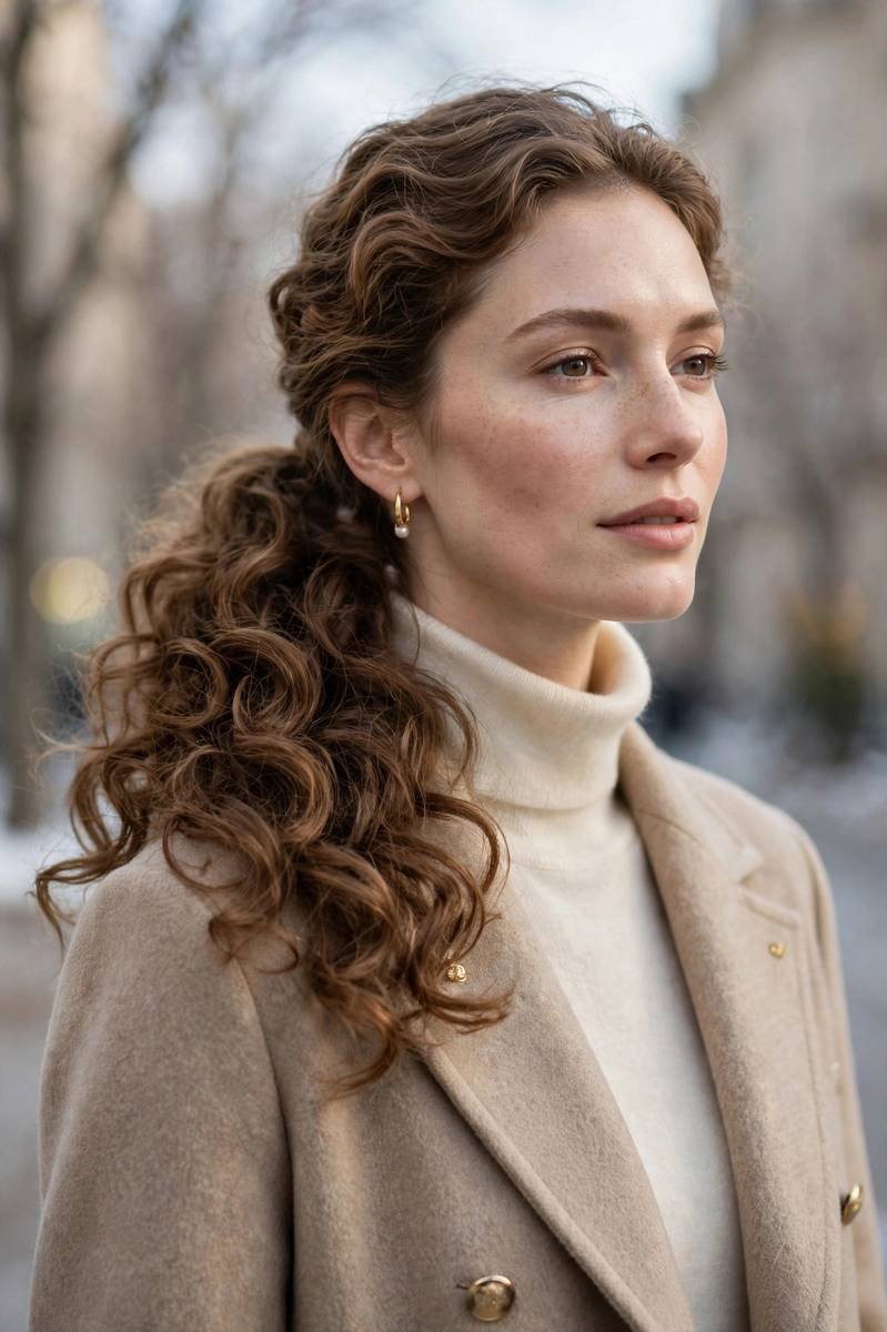 Curled low ponytail