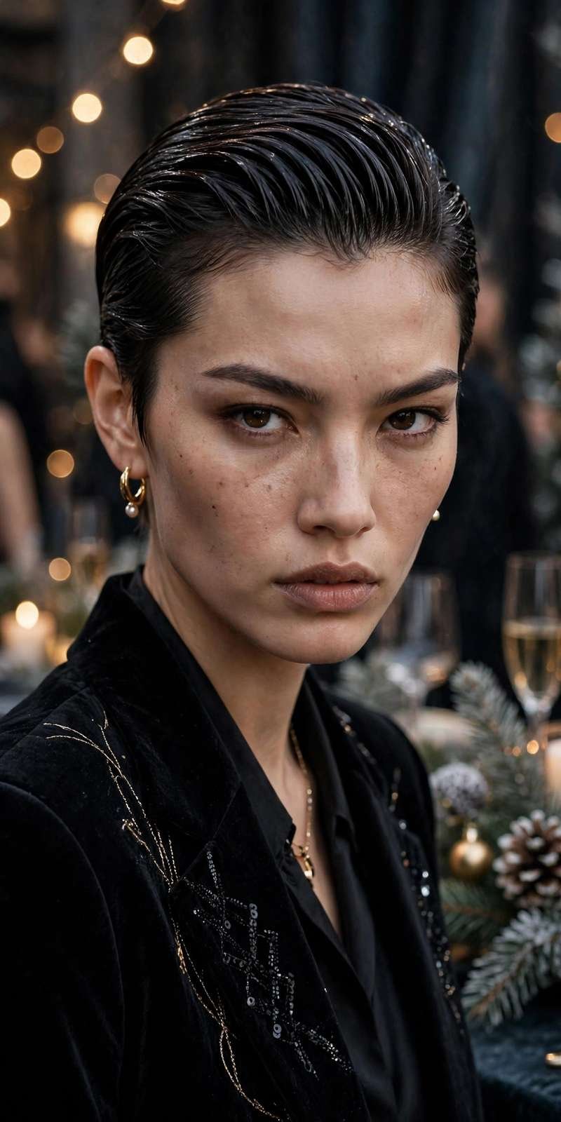 Slicked-back pixie