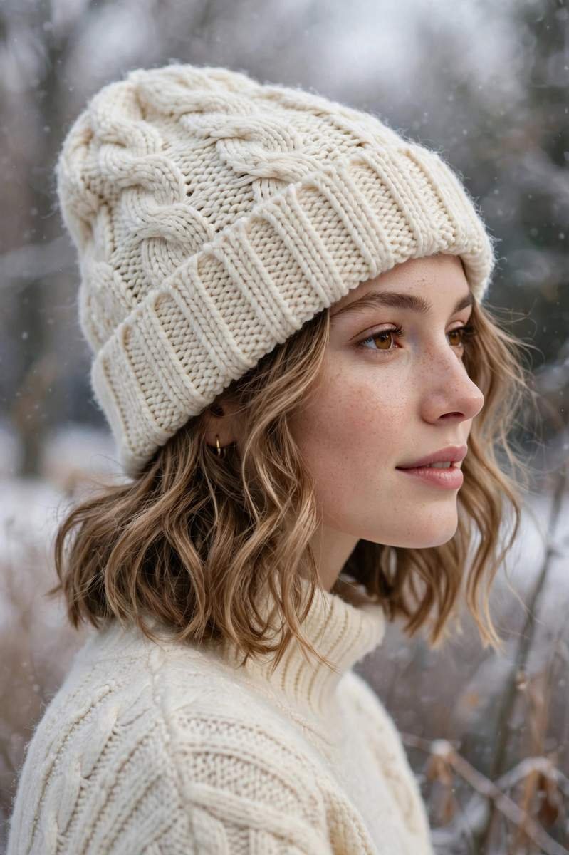 Wavy bob with knit hat
