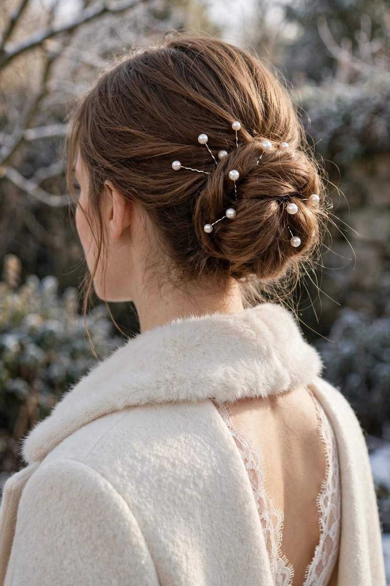 Low bun with pearl pins