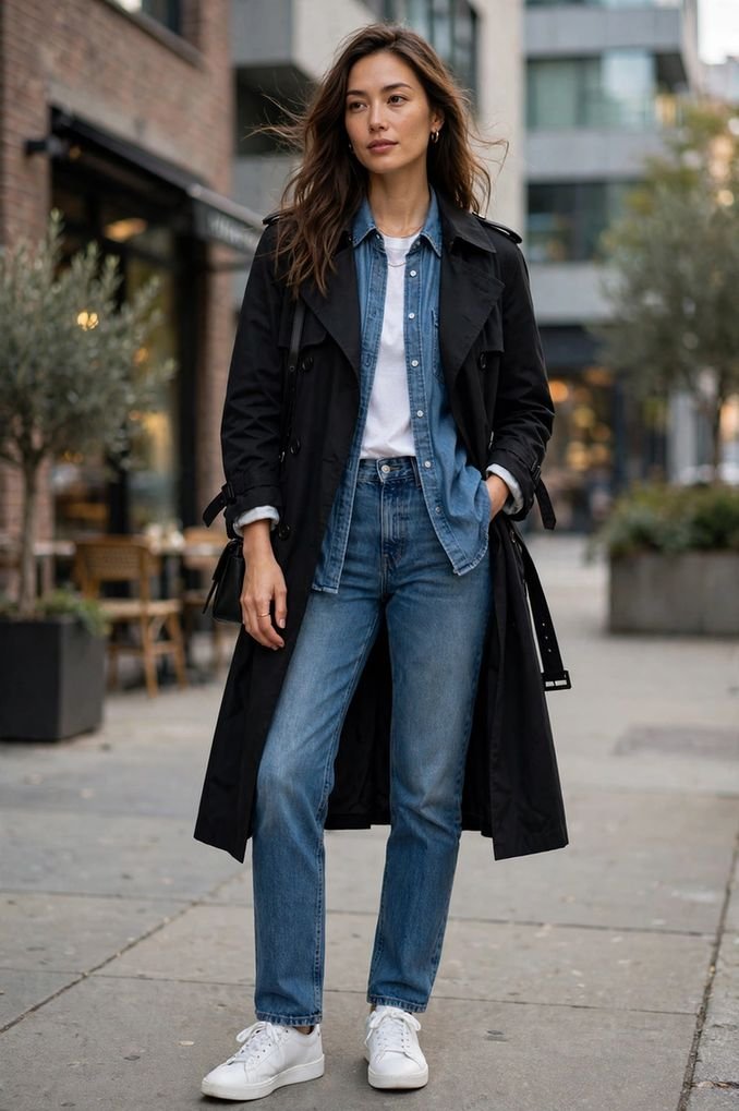 Denim-on-Denim Under the Trench