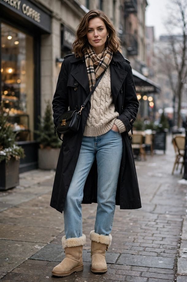 Chunky Knit Sweater and Light-Wash Jeans