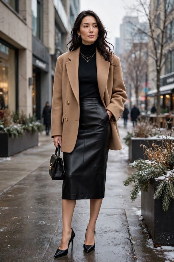 Leather Pencil Skirt and Oversized Blazer