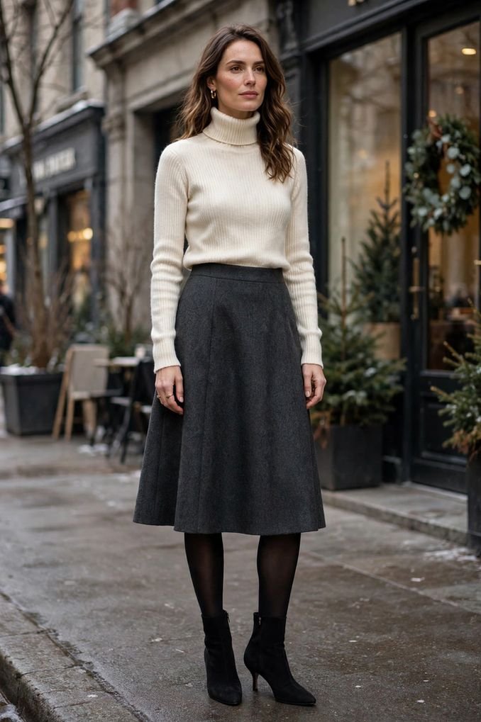 Wool A-Line Skirt and Turtleneck