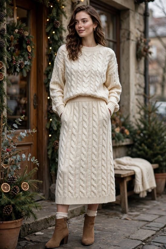 Cable-Knit Skirt Set