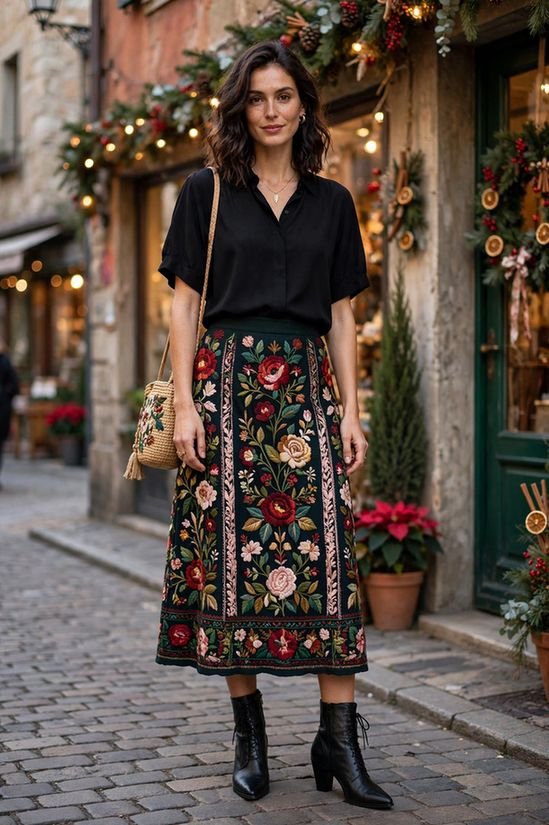 Embroidered Skirt for Holiday Richness