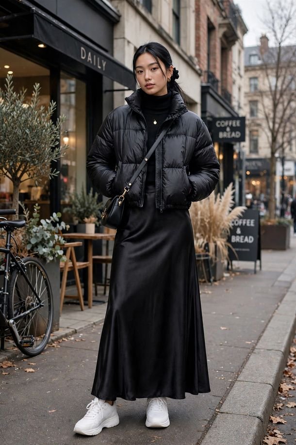 Maxi Skirt and Cropped Puffer