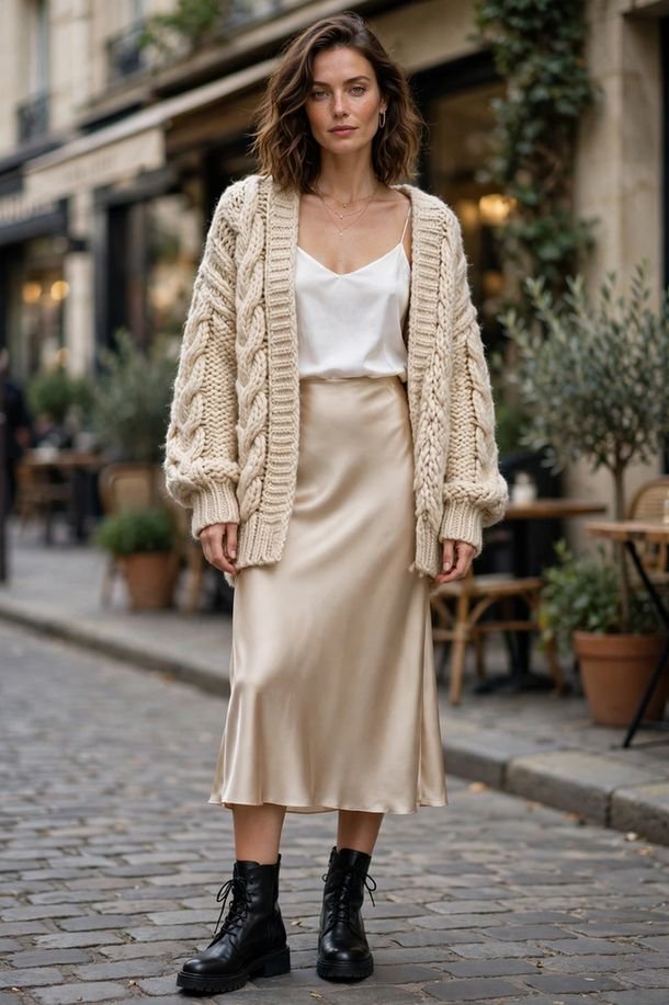 Slip Skirt and Oversized Cardigan