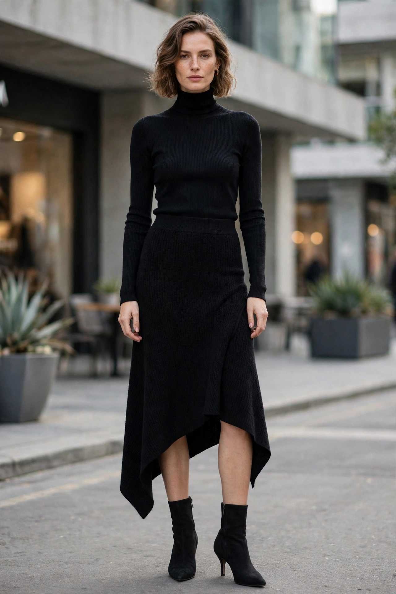 Asymmetric Hem Skirt and Boots