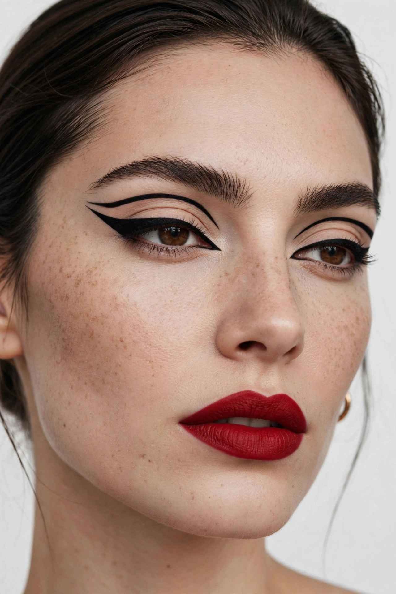 Woman with red lipstick makeup closeup