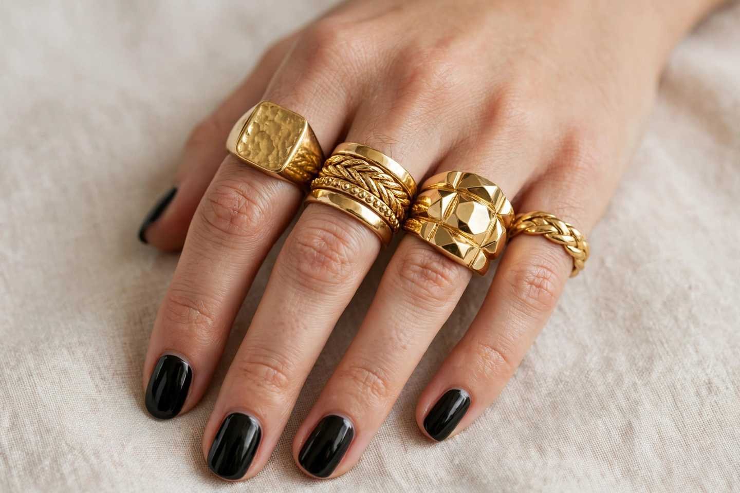 Woman showing statement gold rings