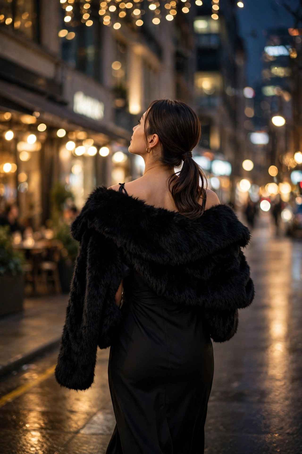 Woman in an elegant night outfit street style