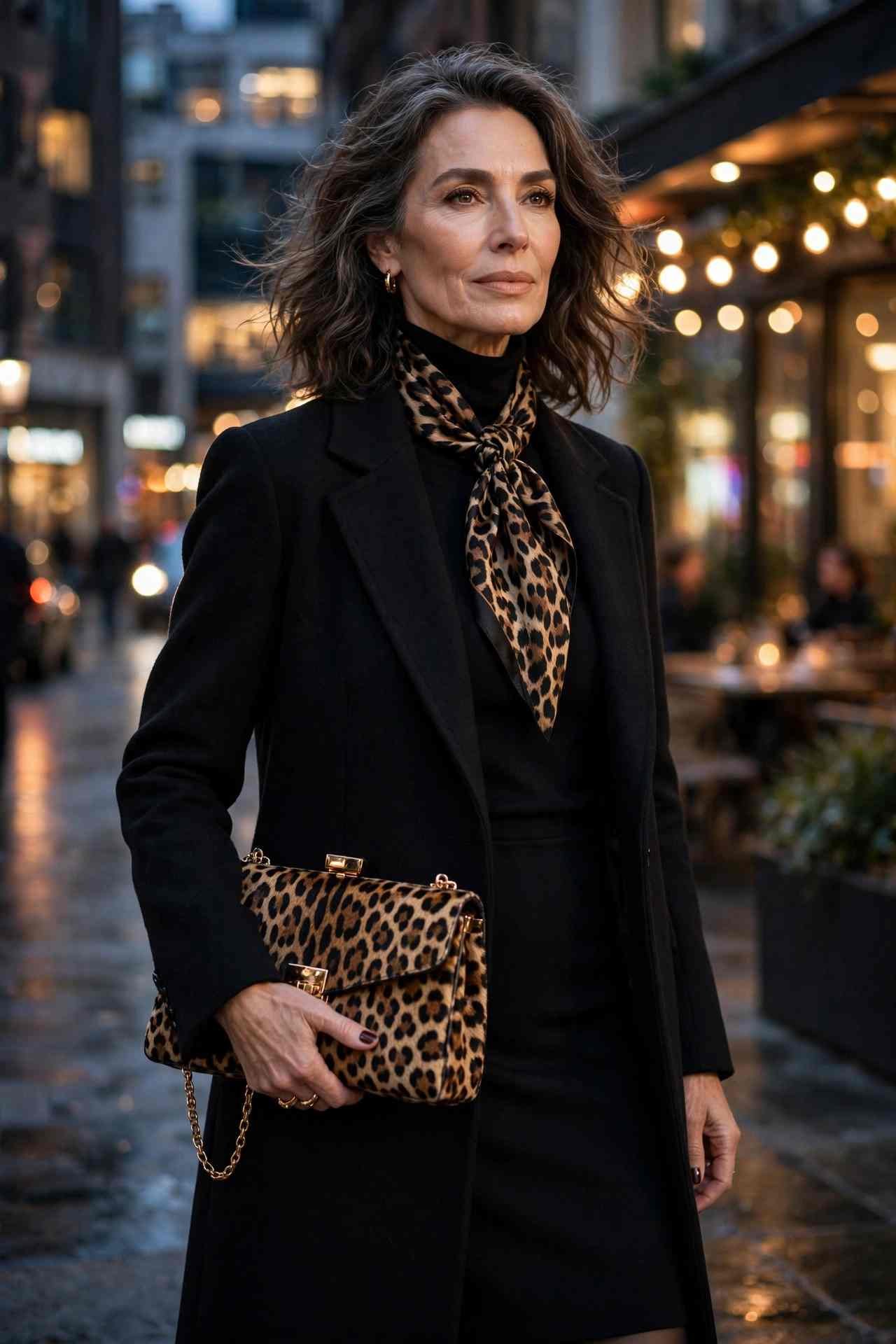 Leopard print accessories styled with elegant outfit