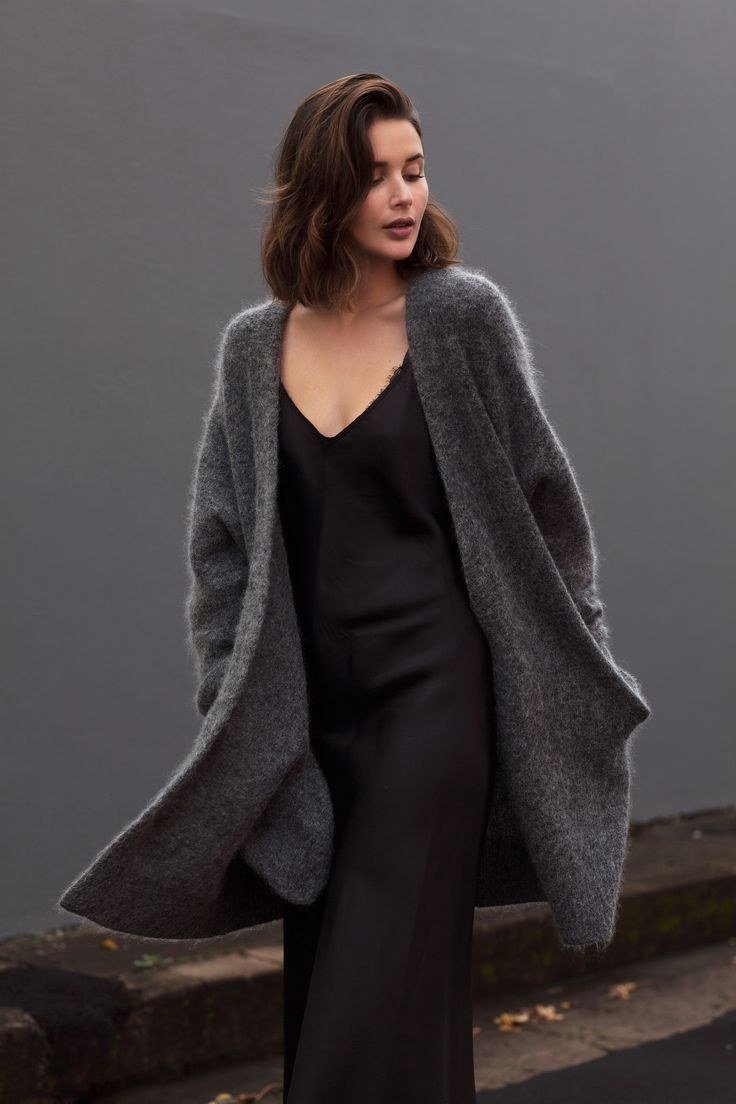 Slip dress with chunky cardigan