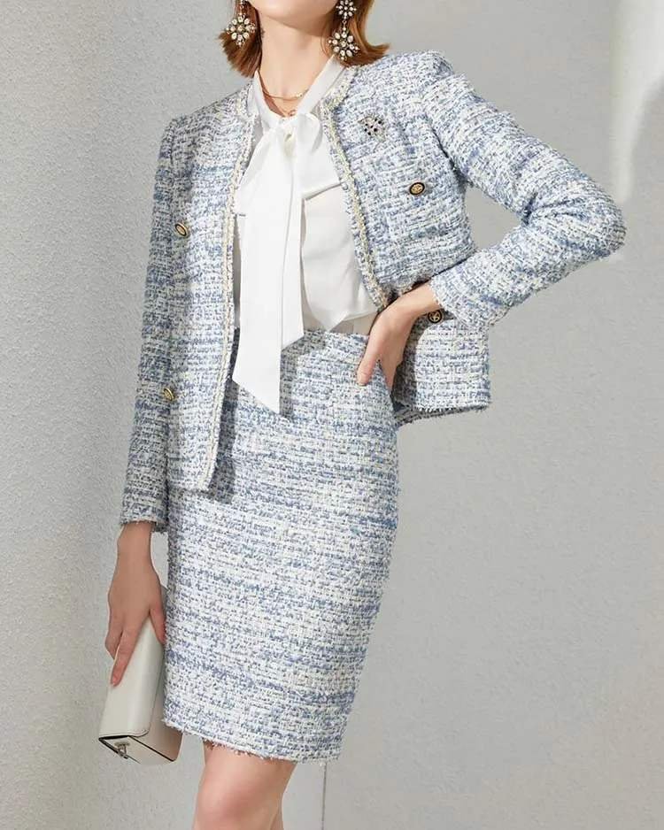 Tweed skirt set for holiday occasions