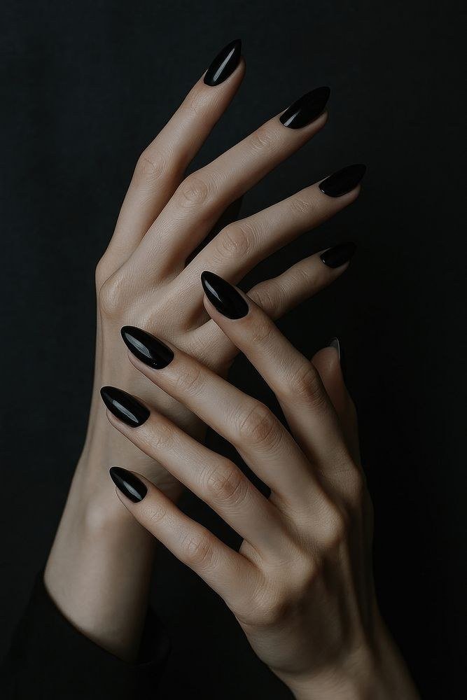 Elegant dark black satin manicure