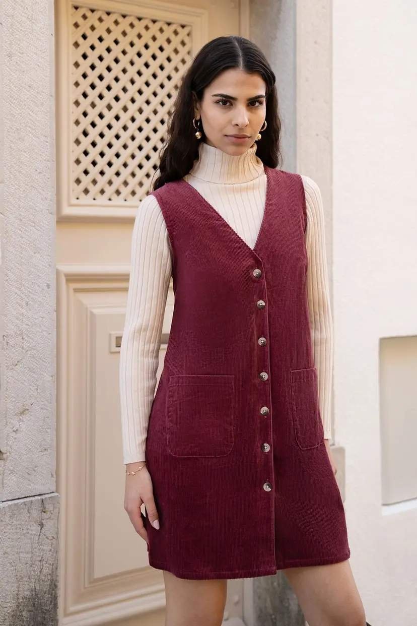 Burgundy Corduroy Pinafore and Turtleneck