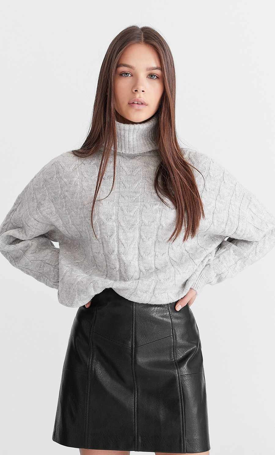 Chunky Turtleneck and Leather Mini
