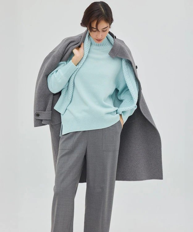 Grey Coat and Pastel Knit