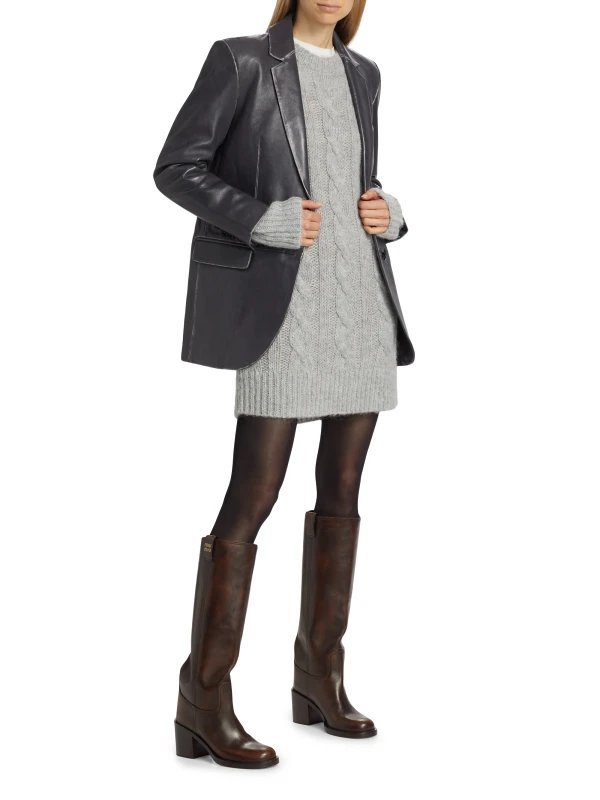 Leather Blazer and Knit Dress