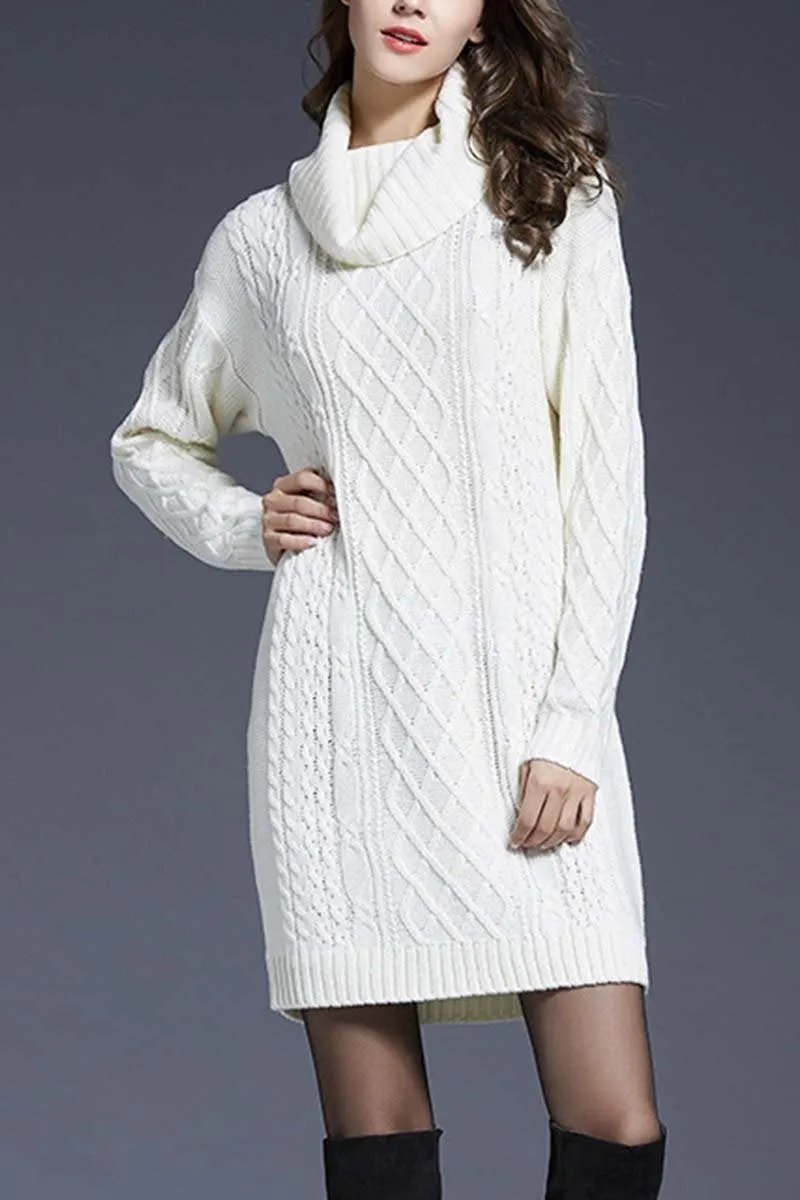 Cable-Knit Turtleneck Dress