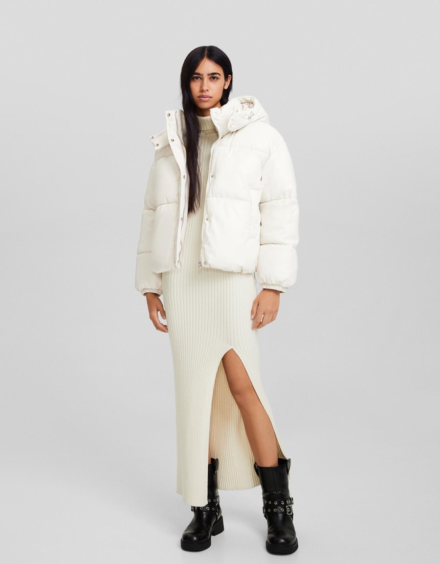 Puffer Jacket and Sweater Dress