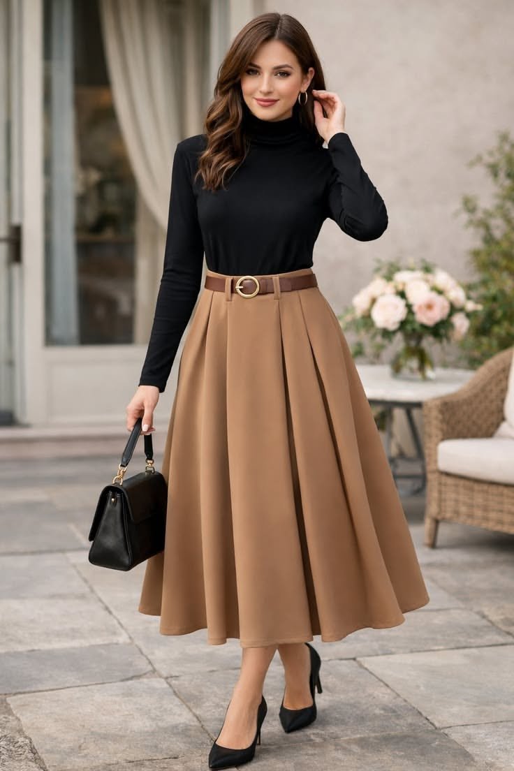 Midi Skirt and Turtleneck