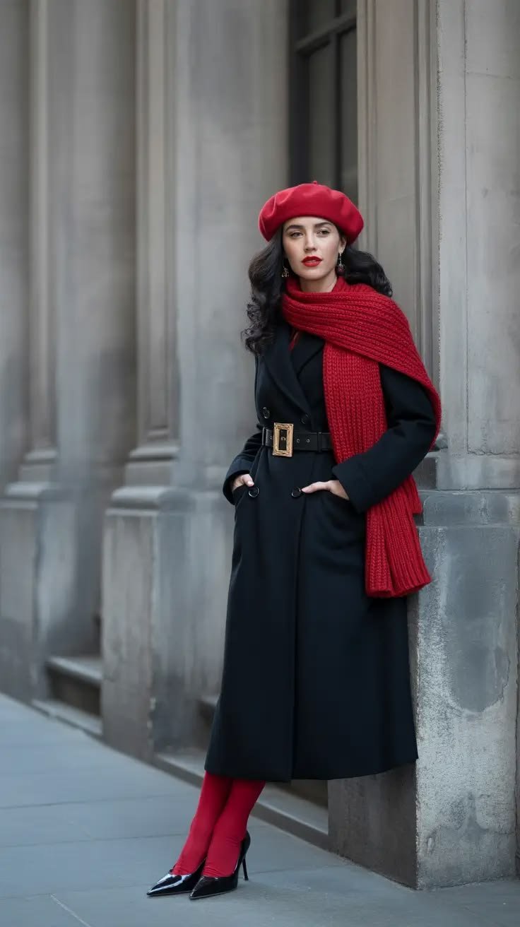 Black Coat and Colorful Scarf