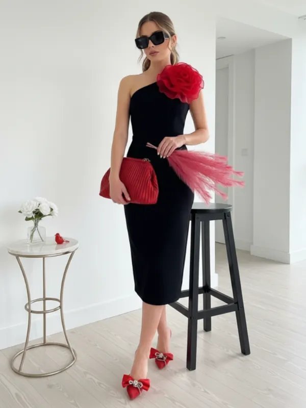 Black Dress With Red Accessories