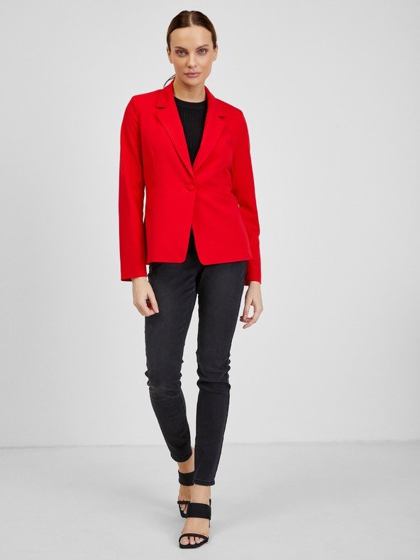 Red Blazer and Black Jeans Date Look