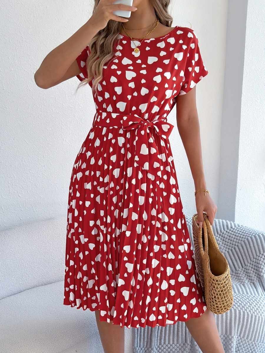 Heart-Print Midi Dress