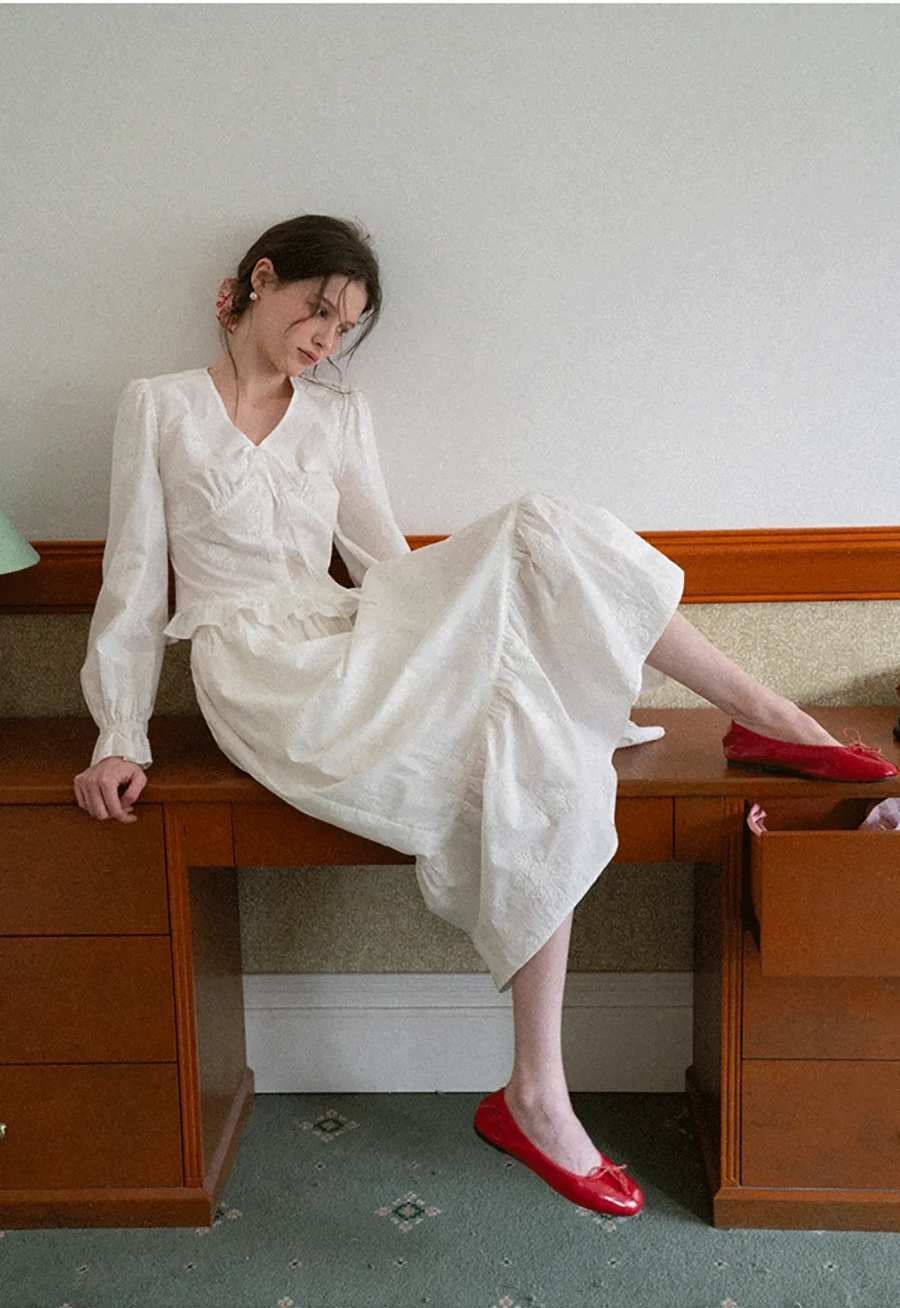 Red Ballet Flats and White Dress