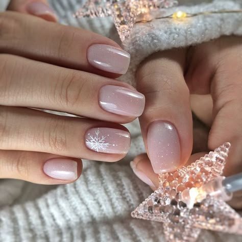 Soft pink nude Christmas nails