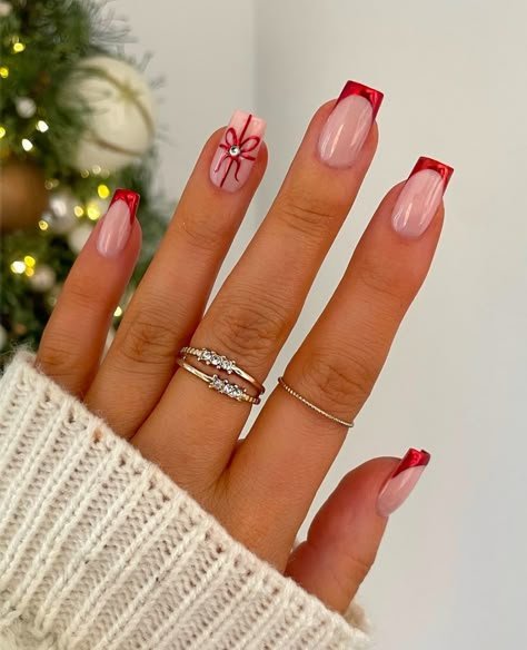 Christmas French tip nails with festive colors