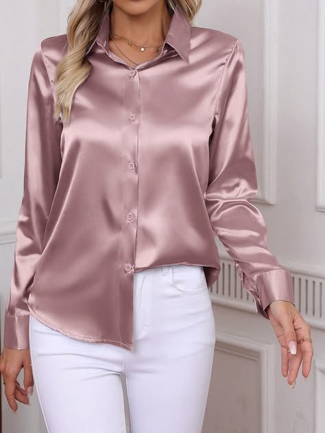 Satin shirt with dark green cargo pants date night