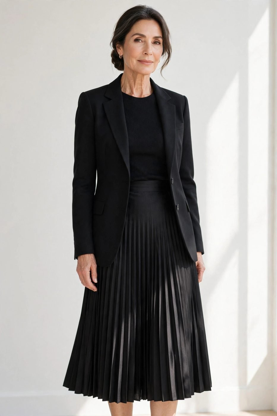 Pleated midi skirt elegant work look